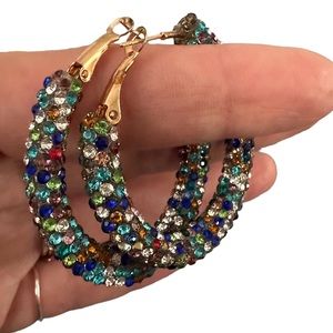 Multi color hoop rhinestone fashion earrings